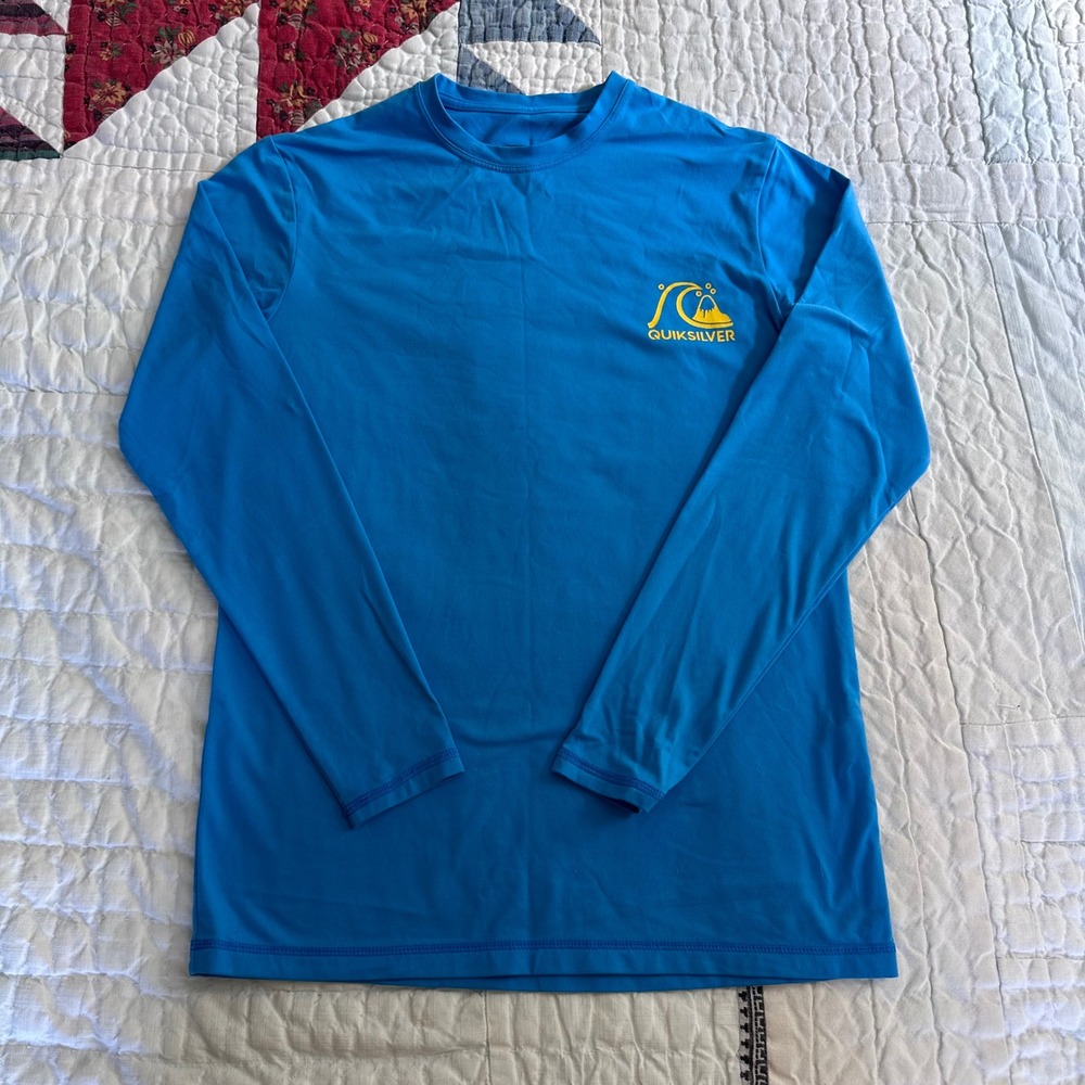 Quiksilver Long Sleeve Rash Guard Blue Kids Size 10 Small Swim Shirt